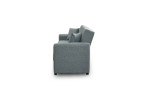 Seitenansicht des 3-Sitzer-Sofas „Aiden“, grauer Bezug, Breite 227 cm, zwei Kissen, vor weißem Hintergrund.