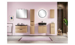 Waschbeckenunterschrank vito Menzo in der Farbausführung Tira Eiche hell mit 2 Türen an der Wand hängend mit weiteren Artikel der Serie