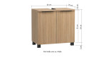 Waschbeckenunterschrank vito Menzo in der Farbausführung Tira Eiche hell mit 2 Türen mit Außenmaße