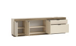 Lowboard self Jana in der Farbe sandgrau, Türen und Schubladen geöffnet