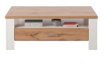 Couchtisch LIV'IN Matera in weiß und Eiche Altholz-Dekor, mit 1 Schubkasten und 2 offenen Fächer