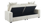 Das Sofa Adamo in Beige verfügt über hochklappbare Sitzkissen mit Stauraum – ideal, um Breite, Tiefe und Höhe optimal zu nutzen.