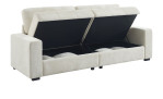 Sofa „Adamo“ in Beige mit zwei offenen Fächern, die von hinten sichtbar sind; Maße individuell wählbar.