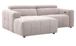 Wohnlandschaft Kelly: hellgraues Zweisitzer-Sofa mit kapuzenverzierten Kissen, modernen Armlehnen und erstklassigem Taschenfederkern-Komfort.