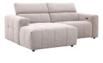 Wohnlandschaft Kelly: Hellgraues, modernes Zweisitzer-Sofa mit breiten Armlehnen, Ottomane und Chaiselongue für noch mehr Entspannung.