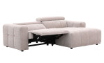 Hellgraue Wohnlandschaft „Kelly“ mit Chaiselongue rechts, gepolsterter Rückenlehne und offener, verlängerter Beinstütze.
