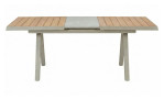 LC Garden Kumivia Gartentisch: Ausziehbar, Aluminiumgestell, Seitenteile aus Holz und graue Steinplatte, modernes Design.
