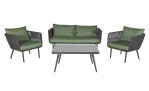Lounge-Set von LC Garden in grün und grau, bestehend aus 2 Sesseln, Sofa und Tisch