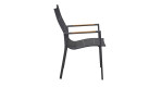 Gartenstuhl Unicamo in Anthrazit, stapelbar mit Aluminiumgestell und Armlehnen in Teakholz, Seitenansicht