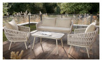 Garten-Set Cuxhaven in beige, bestehend aus Sofa, 2 Sessel und Couchtisch, Ansicht im Milieu