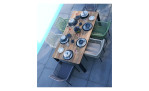 Gartentisch Roma von outdoor mit Teakholz Tischplatte und Edelstahl-Gestell in schwarz, Ansicht im Milieu