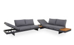 Lounge-Set Accra mit Tischplatten aus Akazienholz, Gestell in Anthrazit aus Aluminium und dunkelgrauen Polsterauflagen, Freisteller Funktion