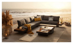 Lounge-Set Accra mit Tischplatten aus Akazienholz, Gestell in Anthrazit aus Aluminium und dunkelgrauen Polsterauflagen, Milieu