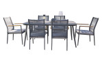 Dining-Set Genua mit dunkelgrauem Rope, Tischplatte aus bedrucktem Glas und Gestell aus Aluminium in Anthrazit