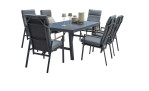 Dining-Set Grado 6-tlg. in grau, Tischplatte aus 3D-Glas und Gestell aus Aluminium