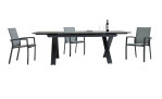 Ausziehtisch Vancouver in Grau/Anthrazit mit X-Gestell, Ansicht mit Stühlen