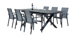 Ausziehtisch Vancouver in Grau/Anthrazit mit X-Gestell, Ansicht mit Stühlen