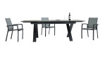 Ausziehtisch Vancouver in Grau/Anthrazit mit X-Gestell, Ansicht mit Stühlen