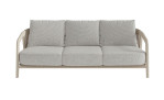 Outdoor-Gartenlounge-Set „Life“: hellgraues 3-Sitzer-Sofa, weiche Kissen, Aluminiumgestell, Holzrahmen, Vorderansicht in Weiß.
