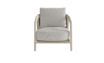 Hellgrauer, gepolsterter Sessel mit Holzgestell, passt gut zum Outdoor-Gartenlounge-Set „Life“ (Aluminiumgestell).