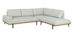 Gartenlounge-Set „Divano“ für den Außenbereich: hellgraues L-förmiges Sofa mit Holzuntergestell und schwarzen Metallbeinen vor weißem Hintergrund.