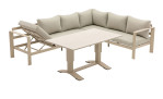 Gartenlounge-Set „Bondino“ für den Außenbereich: Beiges 3-Sitzer-Sofa, L-Sofa, Kissen, verstellbarer Tisch, Aluminiumgestell.
