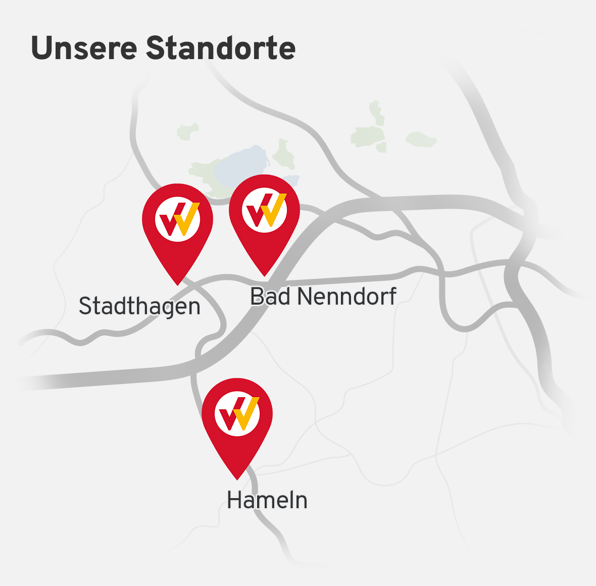 Karte mit fünf Clevva-Standorten in Stadthagen, Bad Nenndorf und Hameln